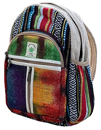 KayJayStyles Handgefertigter Rucksack aus natürlichem Hanf, Nepal, für Damen und Mädchen, klein, leicht, Tagesrucksack, Sonne Mond, M, Tagesrucksack