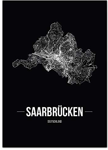 JUNIWORDS Stadtposter - Wähle Deine Stadt - Saarbrücken - 21 x 30 cm Poster - Schrift B - Schwarz