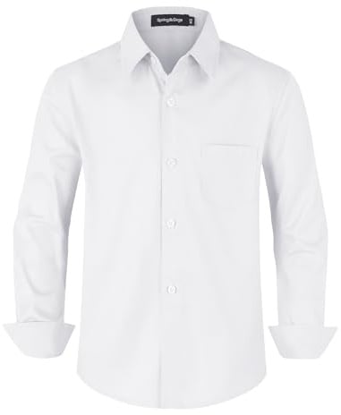 Spring&Gege Chicos Uniforme Manga Larga Abotonar Camisa para Niño (3-14 Años)