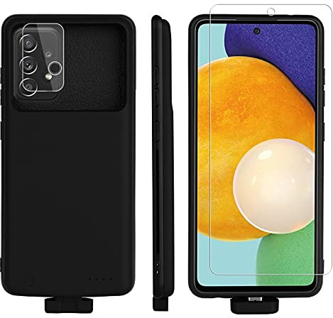 Fraternize A52 Akkuhülle für Samsung Galaxy A52 5G, 5000 mAh Powerbank, externer Akku mit Displayschutzfolie und Kameraschutz, Schwarz