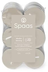 Spaas Scented Tealights flatpack x12 4.5h, Mindful Morning, Warm Grey