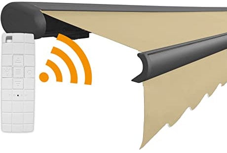 Arilco Elektrische Vollkassettenmarkise Kassettenmarkise Gelenkarmmarkise Markise Sonnenmarkise Sonnenschutz in vielen Farben und Größen wählbar in der Kassettenfarbe Anthrazit (5m x 3,5m, Hawaii)