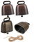 4 Stück Vintage Mini Kuhglocke Ziegenglocke, Bauernhoftiere Schaf Kuh Pferd Haustier Halsband Metall Hängend Dekoration, Tierglocke Anti-Lost Bells DIY Glocken, Mit 2 Meter Seil zum Dekorieren