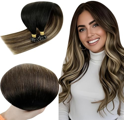 RUNATURE Bondings Extensions Echthaar 50cm 50g 50s Schwarzbraun #1B/6/27 | Extensions Echthaar Bondings, Keratinspitzen, Hitzebeständig, Nahtlos Verschmolzen, Flexibel, Für Alltag Und Events, Blond