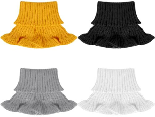 FRIUSATE 4Pcs Knitted Fake Collar for Women Girls, Detachable Turtleneck Dickey Collar, Ruffled Mock Collar, Knit Neck Warmer Scarf Winter Clothing Accessories