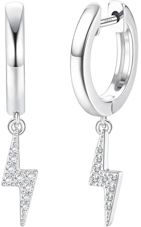 Adramata Silber Ohrringe für Damen Mädchen, 14K Vergoldet Creolen mit Schmetterling Anhänger Ohrringe Hypoallergene Blitz Ohrhänger, Knorpel Ohrringe, Geschenke für Frauen,LS