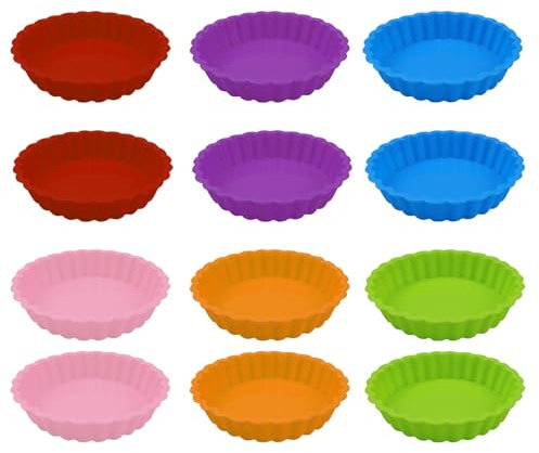 WakiHong 12 Piezas Silicona Quiche Tart Pans,Molde Quiche Antiadherente,Moldes Tartaletas,Tart Tin para Muffin,para Quiche Tarta Dulce Tarta Pastelería