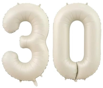 Geburtstag zahlen Luftballon 30 jahre-Cremeweiß XXL Jumbo Folienballon 40 Zoll – 101 cm Luftballons 30 Geburtstag Junge Mädchen Babyparty Geburtstagsdeko Jubiläumsparty Dekoration