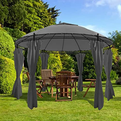 Rasen & Garten Pavillon mit Vorhängen Rund 3,5x2,7m Anthrazit Outdoor Living