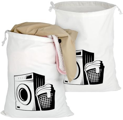 2 Stück Wäschebeutel Reise, Baumwolle Wäschesack Reise, Wäschesack Groß mit Kordelzug, Wiederverwendbar Wäschebeutel Schmutzwäsche, Faltbarer Laundry Bag zur Kleideraufbewahrung, 60 x 50 cm, Weiß