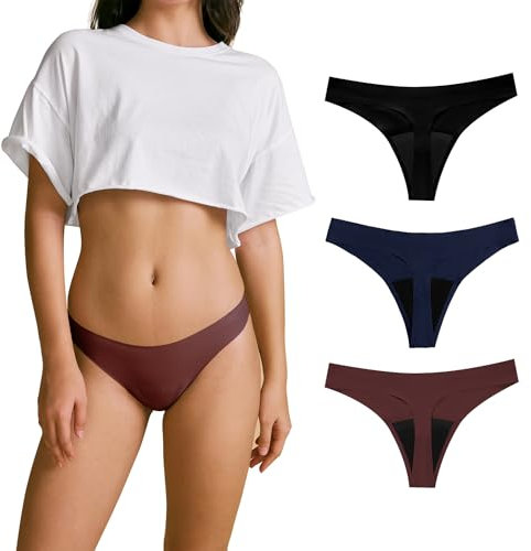 SHARICCA Mutande Ciclo Mestruale Donna Mestruali Perizoma Senza Cuciture Mutande Assorbenti Mestruali Lavabili Donna Intimo Protettive (3 Pack06-Multicolore, L)