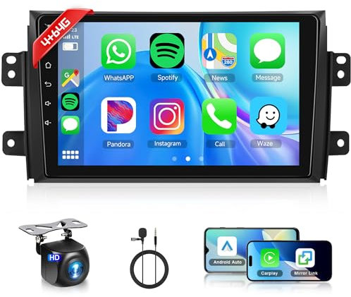 4+64G Android Autoradio für Suzuki SX4 2006-2013 FIAT Sedici 2005-2014 9 Zoll Autoradio mit Wireless Carplay Android Auto Navi GPS Mirror Link Bluetooth FM/RDS/EQ SWC Rückfahrkamera