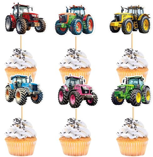 Blumomon 30 Stück Traktor Cupcake Topper Geburtstag des Jungen Cupcake Topper Dekoration der Bauernhof Party Deko Traktor Kuchen Dekoration