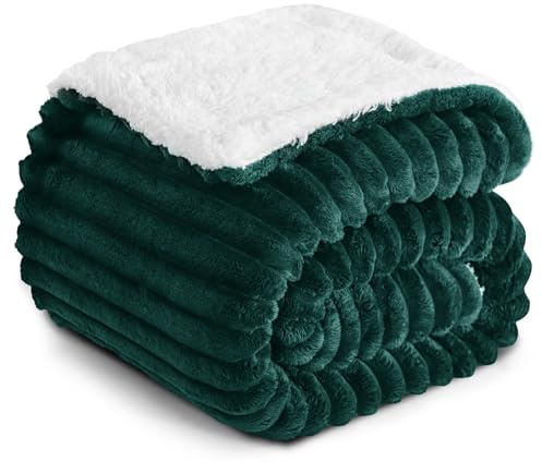 RUIKASI Sherpa Decke 150x200 cm - Flauschige Kuscheldecke Weich Grün, Warme Winterdecke Cord für Sofa & Couch, Dicke Wolldecke XL