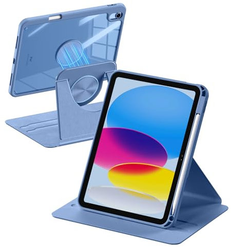drivego 360 Rotating Case for iPad A16 11th Generation 11 Inch 2025/10th Generation 10.9 Inch 2022, Magnetic Detachable Cover with Pencil Holder for iPad 11/10 Gen, PC Clear Back, Blue