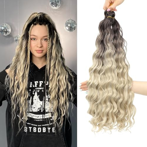 MLETULIPS Curly Crochet Braiding Hair Extensions Deep Wave Braiding Hair | Ocean Wave Crochet Hair Soft Synthetic Bohemian Curly Water Wave Crochet Braids for Women(OT4/20#, 20 inch/3 pack)