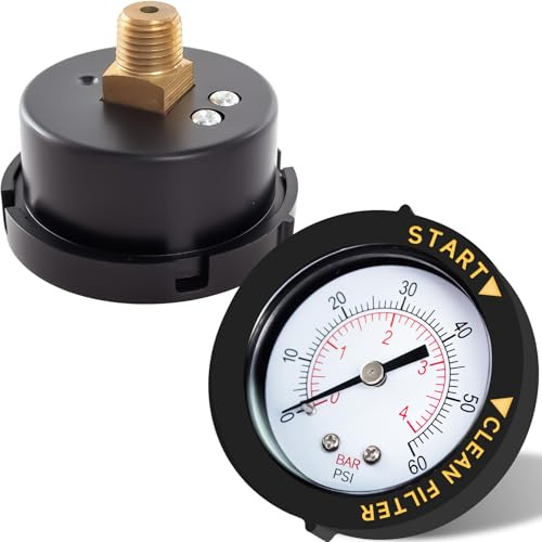ECX2712B1 Pool Filter Pressure Gauge for Pen-tair Sand Filter, Pool & Spa Valve Filters, 1/4'' NPT 190059 Pool Pump Pressure Gauge Replacement for Hayward Pool Filter, Waterproof, Adjustable Bezel