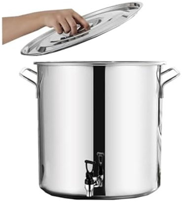 THEGA Marmite en Acier Inoxydable - Marmite avec Robinet, Marmite Ronde avec Poignées Douces Au Toucher, Marmite À Soupe en Acier Inoxydable À Fond Composite, Seau À Vin De 5 À 65 L(25 * 40cm(17L))