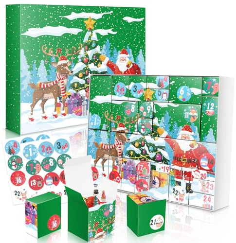 DIY Christmas Advent Calendar to Fill Empty Gift Box Set 2025-24 Days of Surprise Boxes for Kids, Family & Friends - Green