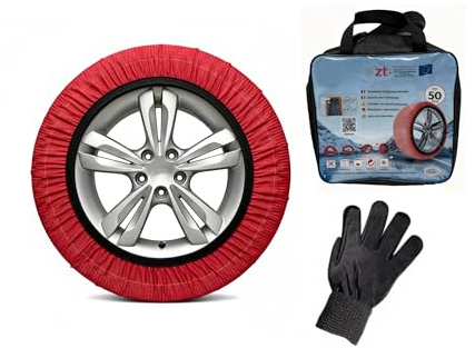 Calze Da Neve Auto Omologate En 16662 1 Trazione Antiscivolo Su Neve E Ghiaccio Facili Da Montare Alternative Alle Catene Da Neve Set Completo Con Guanti E Borsa Colore Rosso (XL)