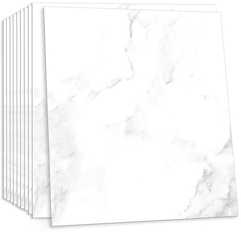 ANHUIB 10 Pcs White Marble Floor Tiles Stickers Peel and Stick Floor Tiles Stick on Floor Tiles For Bathroom Kitchen Vinyl Flooring Stick Down Flooring living Room Waterproof Flooring for Home 30×30cm