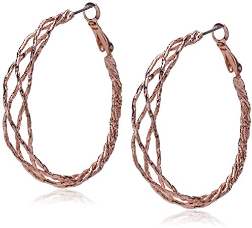Guess - Orecchini a cerchio intrecciati e Base, colore: Oro rosa, cod. 410083-21