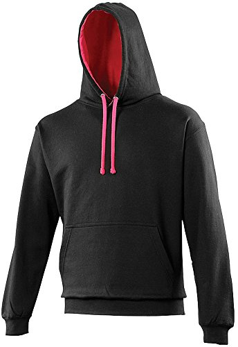 AWDis Men's Varsity Hoodie, Multicoloured (Jet Black/Hot Pink), X-Small