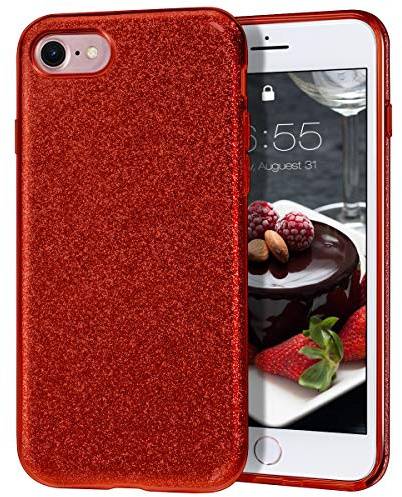 MATEPROX Glitter Hülle Kompatibel mit iPhone 7 Hülle iPhone 8 Hülle iPhone SE 2020 Hülle iPhone SE 2022 Handyhülle, Glitzer Bling Schutzhülle für iPhone 7/8/SE 2020/SE 2022-Rot