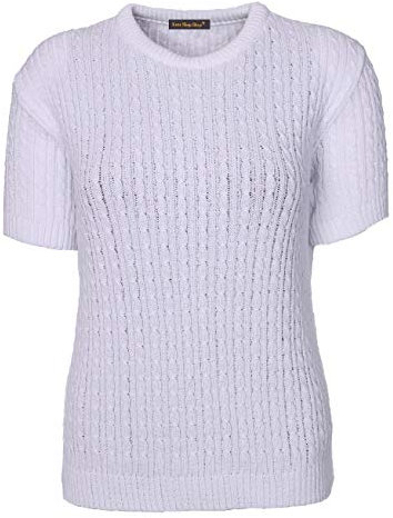 Womens Cable Knit Short Sleeves Jumpers Ladies Classic Knitwear Half Sleeves Sweater Pullover T Shirt Blouse Top Size 10 12 14 16 69 White