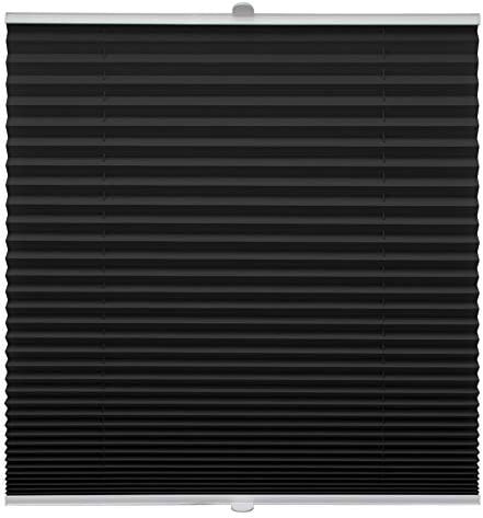 Plissee auf Maß für alle Fenster Montage Glasleiste Blickdicht mit Spannschuh Sonnenschutzrollo Schwarz Breite: 41-50 cm, Höhe: 40-100 cm