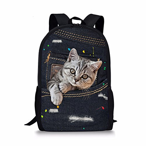 HUGS IDEA Under Animal Bedruckter Kinder-Schulranzen, Blau, Pocket Cat 3, L