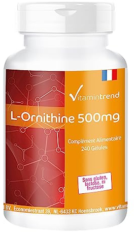 Vitamintrend L-Ornithin 2000mg Tagesbedarf, 240 Kapseln, hochdosiert, Nahrungsergänzungsmittel vegan ohne Magnesiumstearat, in Deutschland hergestellt