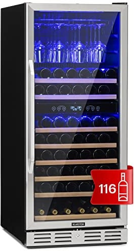 Klarstein Einbau-Weinkühlschrank, 2 Zonen Getränkekühlschrank Klein, Kleiner Weinschrank 306L, Wein-Kühlschrank Klein mit Glastür, Indoor/Outdoor Flaschenkühlschrank, Wine Fridge 116 Flaschen