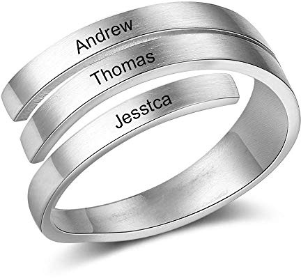 kaululu Personalisierte Damen Ringe mit Namen Gravur Silber Edelstahl Kreuz Ringe Schmuck Ring Geschenk für BFF Mutter Tochter