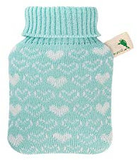 Hugo Frosch Mini-Wärmflasche 0,2 l mit Strickbezug Herzen mint