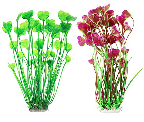 YUIP 2 Pièces Artificielles en Plastique pour Décoration D'aquarium ,Grandes Plantes D'aquarium Plantes Artificielles pour Ornements D'aménagement Paysager D'aquarium 40 cm de haut ,Vert, Vin Rouge