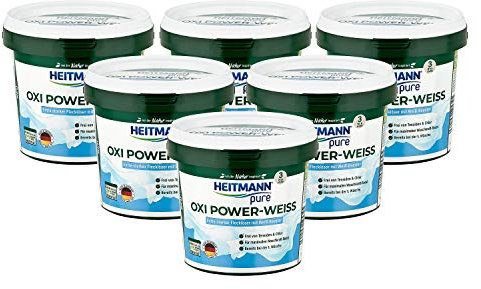 HEITMANN pure Oxi Power-Weiss: Extra starker Fleckenlöser für weiße Wäsche, Fleckenentferner ohne Chlor und Tensiden - 500g, 6er Pack