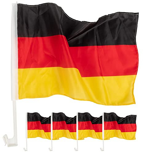 Bock op Kölle EM Fanartikel 4 x Autofahne Deutschland – Auto-Fenster Fahne Germany – 40 cm x 30 cm - Schwarz Rot Gold