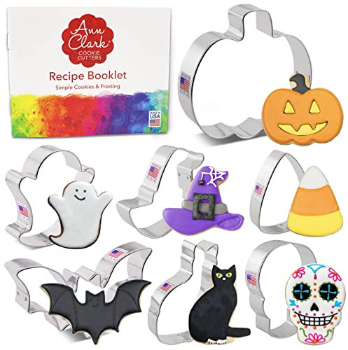 Formine per Biscotti Stampi di Halloween 7 Pezzi, prodotto negli Stati Uniti da Ann Clark, zucca, fantasma, pipistrello, caramelle, teschio, gatto nero, cappello da strega