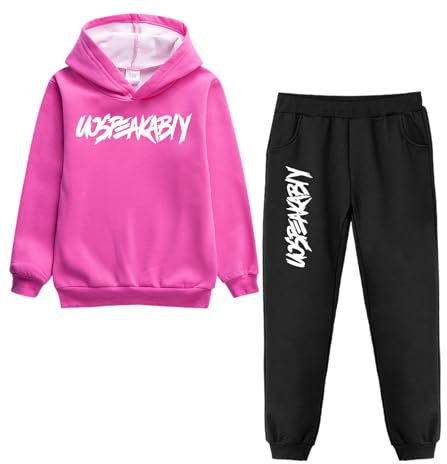 amropi Ragazzi 2 Pezzi Abbigliamento Set Tuta Felpa con Cappuccio e Jogging Pantaloni (Rosso Rosa Fodera in Pelliccia,9-10 Anni)