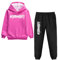 amropi Ragazzi 2 Pezzi Abbigliamento Set Tuta Felpa con Cappuccio e Jogging Pantaloni (Rosso Rosa Fodera in Pelliccia,9-10 Anni)