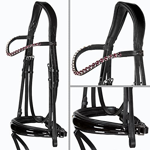 Heinick-Reitsport Trense anatomisch Performance Schwarz Lack konisches RH Zaumhaken ~ Vollblut ~ Auswahl (Glow-Berry)