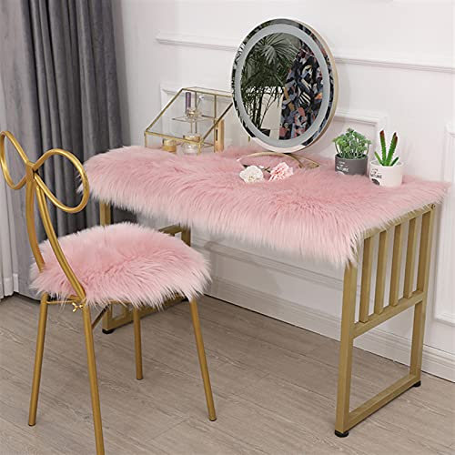 Lifup Tapis en Fausse Fourrure pour Table Chaise Coussin de Canapé, Tapis de Chambre Duveteux Longs en Peau de Mouton Artificielle 45x80cm Rose 3