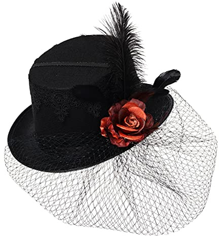 COSDREAMER Damen Herren Steampunk Top Hüte Viktorianischer Schleier Federhut Halloween Hüte