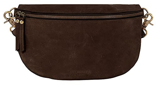 HOLZRICHTER Berlin - Große Bauchtasche aus Leder für Damen, 14 x 28 x 7 cm, Vintage Gürteltasche, Handgefertigte Hüfttasche, Premium Accessoire in Schokoladenbraun, No 2-2