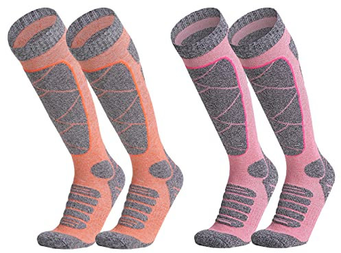 Bseical Lot De 2 Chaussette Ski Femme, Chaussette Ski Femme Enfant 35-39, Chaussettes De Ski Haute Performance Pour Femme, Pour Les Sports D'Hiver, Ski, Snowboard, Alpinisme, RandonnéE (A)