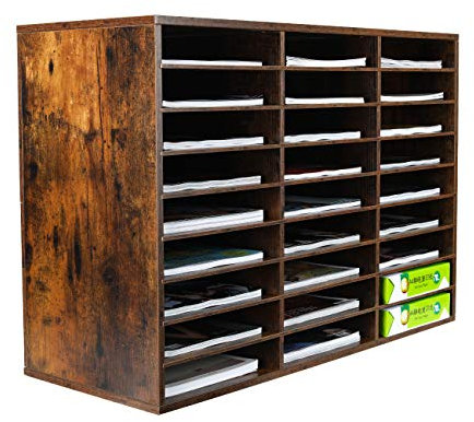 EasyPAG 27 Fächer Holz A4 Büro Schreibtisch Organizer Dokumentenhalter Aktenablage Zeitschriftenhalter Briefablage Papier Magazin Organisator,Braun