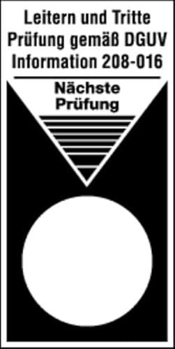 Schilder Klar 7/60.02 Grundplakette, Leiter und Tritte in Gelb Prüfung Gemäß DGUV Information 208-016, Folie Selbstklebend, Maße 80mm x 40mm, 40 Stück