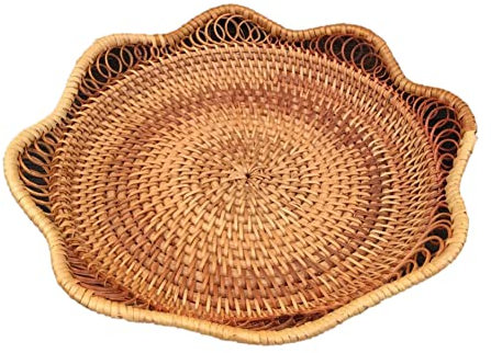 Lotusform Rattan Obstkörbe Obstschale natürlich gewebte Brotkorb Brotschale Bandeja de mimbre, bandeja de mimbre tejida a mano, Frutero de frutas y pan, frutero para servir comida