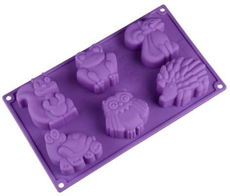 Moules en Silicone pour la Cire Fondant la Cuisson des Bonbons au Chocolat, Moule à Cupcake Biscuits Muffin Antiadhésif Réutilisable, 6 Cavités Thème du Animaux, Couleur Aléatoire